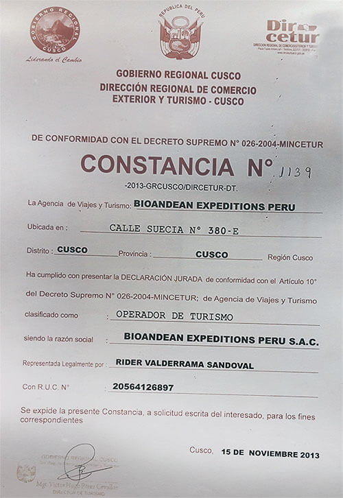 dircetur Bioandean Expeditions