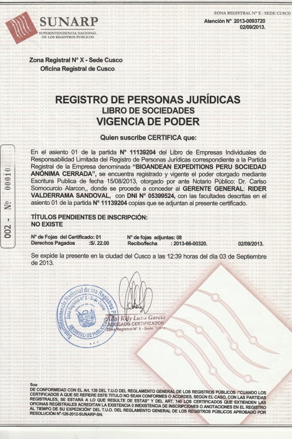 vigencia de poder bioandean